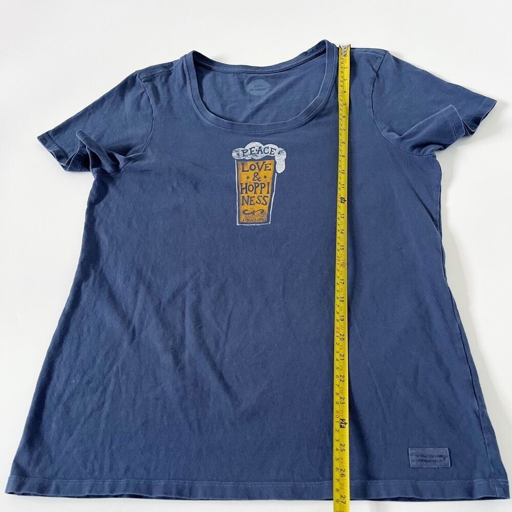 Life Is Good Peace Love & Hoppiness Beer Crusher Tee Shirt Top Blue L Large - Picture 8 of 10